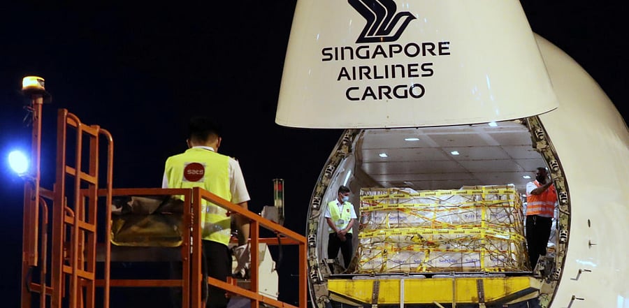 The first shipment of Covid-19 vaccines arrives in Singapore on December 21, 2020. Credit: Reuters 