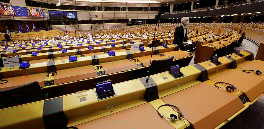 General view of the Hemicycle ahead of a debate on future relations between Britain and the EU at the European Parliament in Brussels. Credit: Reuters Photo