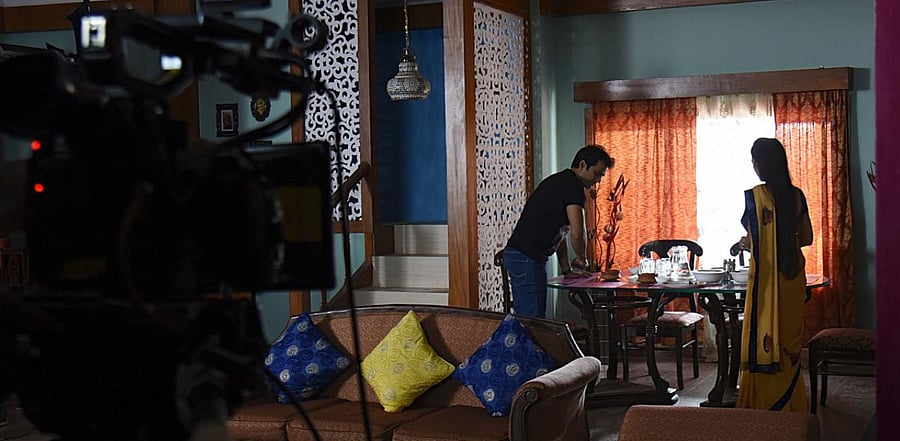 Actors perform on a Bollywood film set on Madh Island off the coast of Mumbai. Credit: AFP