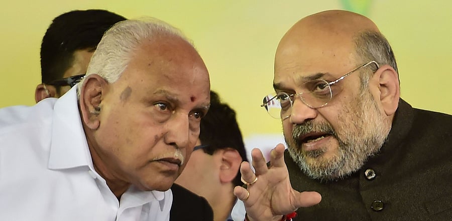 Karnataka CM B S Yediyurappa and Union Home Minister Amit Shah. Credit: PTI Photo