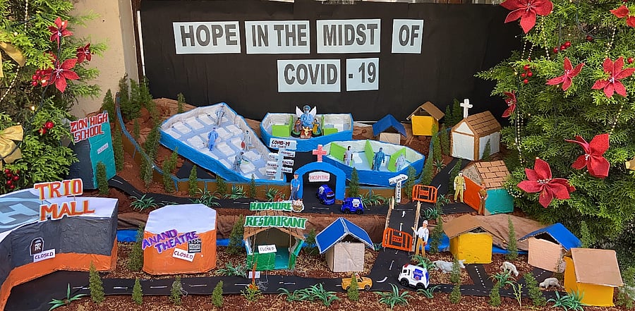 Volunteers of Bangalore East Mar Thoma Church created a crib in honour of frontline and healthcare workers this Christmas. Credit: DH Photo