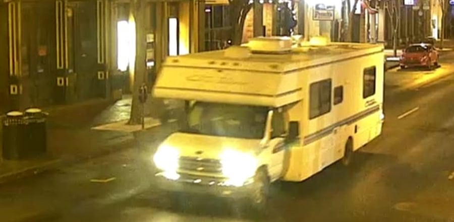 In this photo from the Twitter page of the Metro Nashville Police Department, a motorhome, that later exploded in Nashville, Tennessee. Credit: AFP