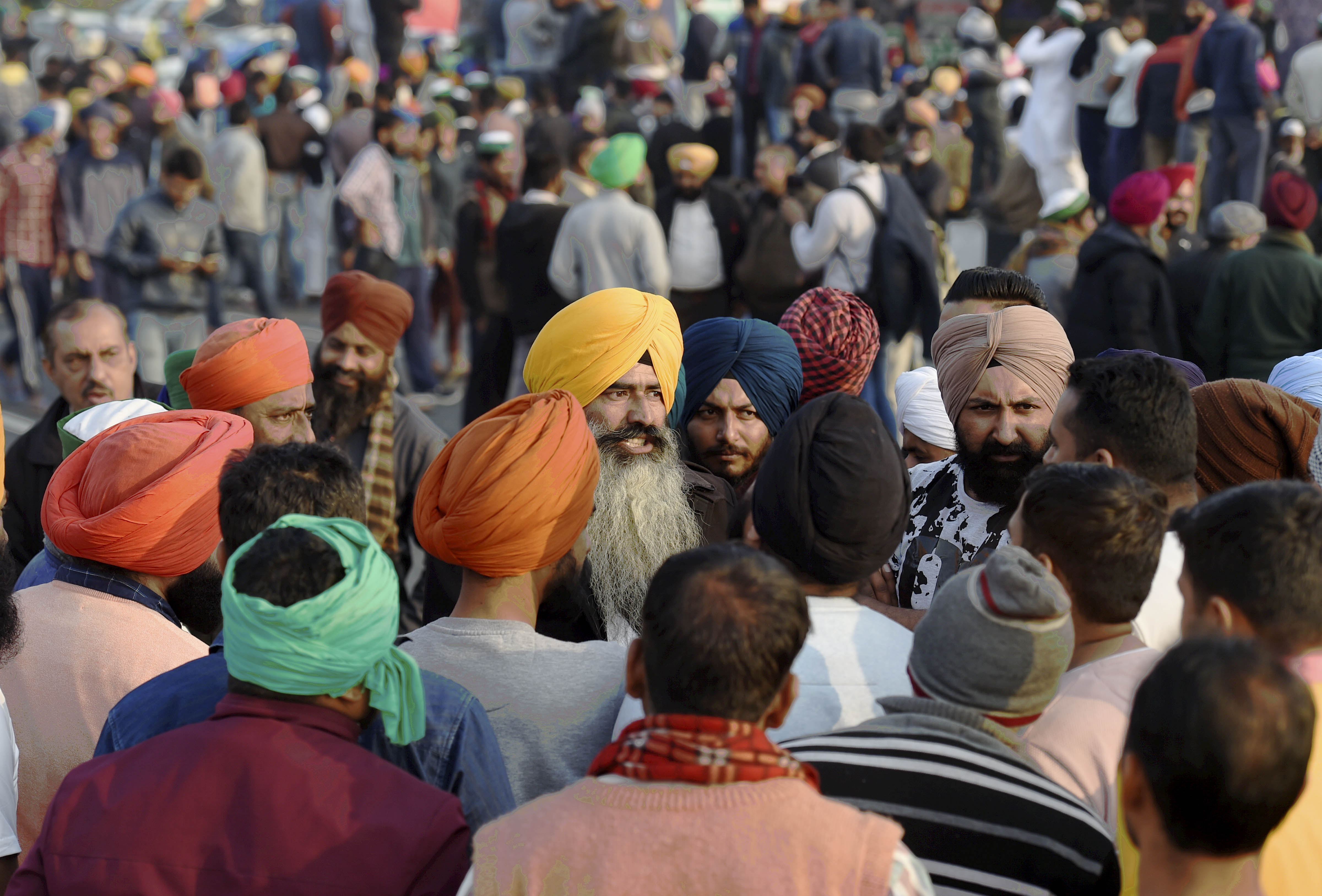 Farmers during 'Delhi Chalo' protest march against the new farm laws. Credit: PTI Photo