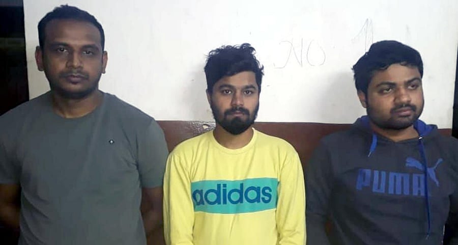 The arrested are Syed Ahmed, 33, from New Guddadahalli, Syed Irfan, 26, from BTM Layout 2nd Stage, and Aditya Senapati, 25. Credit: DH Photo