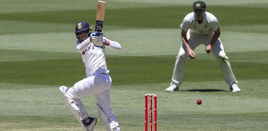 Shubman Gill plays a shot during the second Test. Credit: AP.