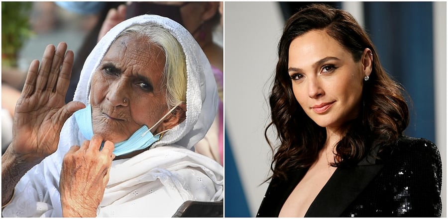 Bilkis Dadi, who was the face of the anti-citizenship law protest in Shaheen Bagh, and Hollywood star Gal Gadot. Credit: PTI/Reuters Photo
