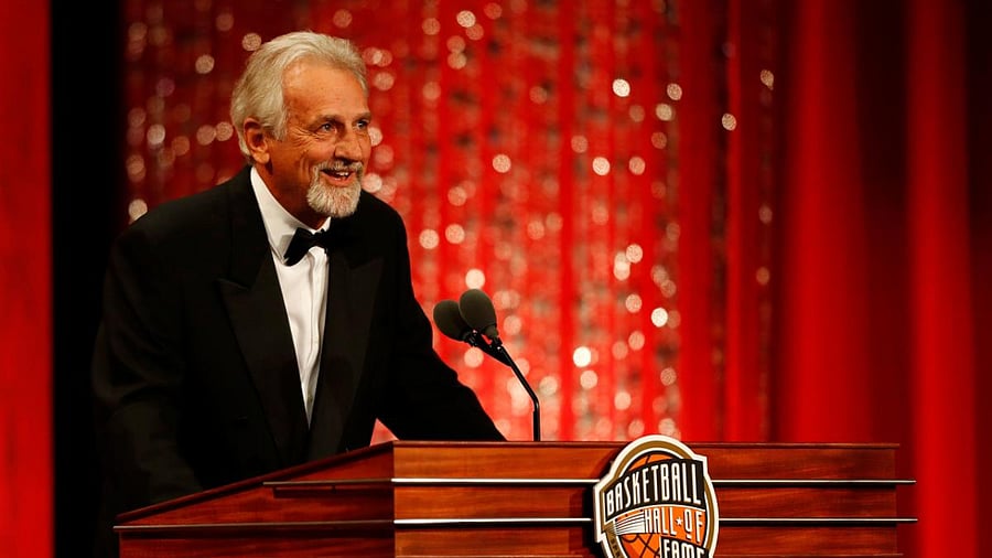 Enshrinee Paul Westphal gives his speech during the 2019 Basketball Hall of Fame Enshrinement Ceremony at Symphony Hall in Springfield, Massachusetts. Credit: AFP File Photo