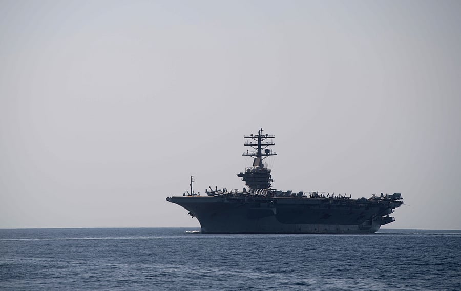 The aircraft carrier USS Nimitz transits the Strait of Hormuz. Credit: AFP Photo