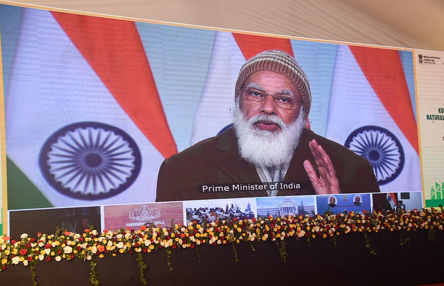 Prime Minister Narendra Modi said the 450-km long Kochi-Mangaluru gas pipeline connecting Kerala and Karnataka is not a mere pipeline. Credit: Special Arrangement