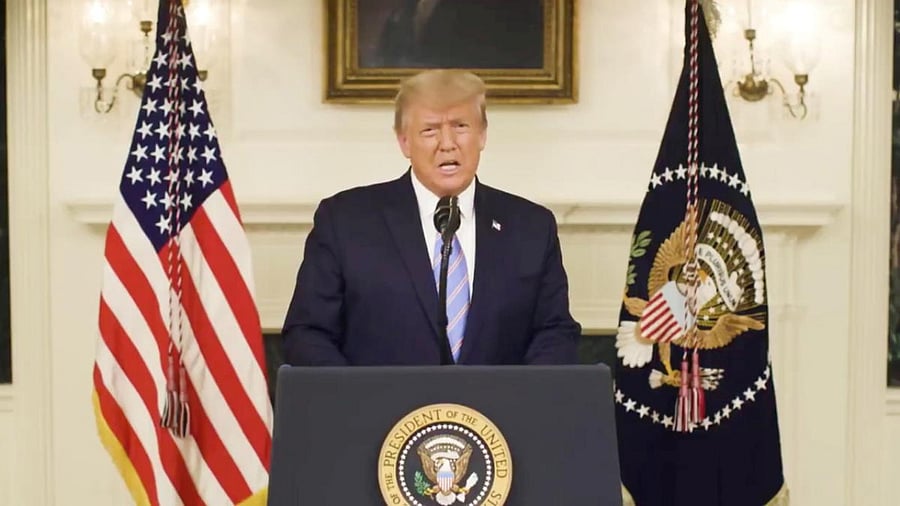 USPresident Donald Trump gives an address a day after his supporters stormed the US Capitol in Washington. Credit: Reuters/Twitter/@RealDonaldTrump.