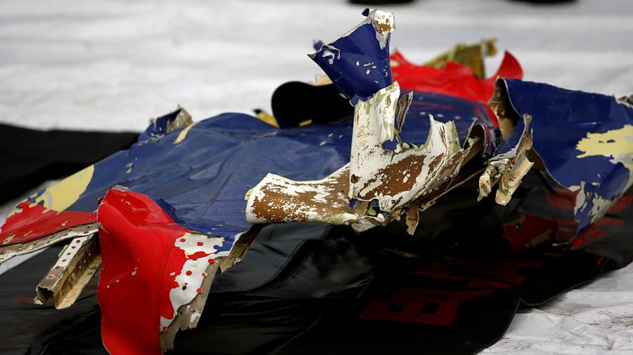 Debris of Sriwijaya Air flight SJ 182, which crashed to the sea, are pictured at Tanjung Priok port in Jakarta, Indonesia, January 10, 2021. Reuters Photo