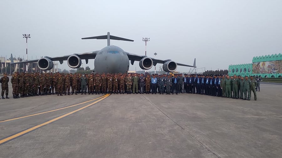 Bangladesh Armed Forces boarding Indian Air Force's C-17 Globemaster to join Republic Day Parade 2021. Credit: Twitter Photo/@VDoraiswami