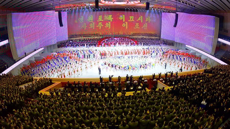 This picture released from North Korea's official Korean Central News Agency (KCNA) on January 14 shows a performance celebrating the 8th Congress of the Workers' Party of Korea (WPK) in Pyongyang. Credit: AFP Photo