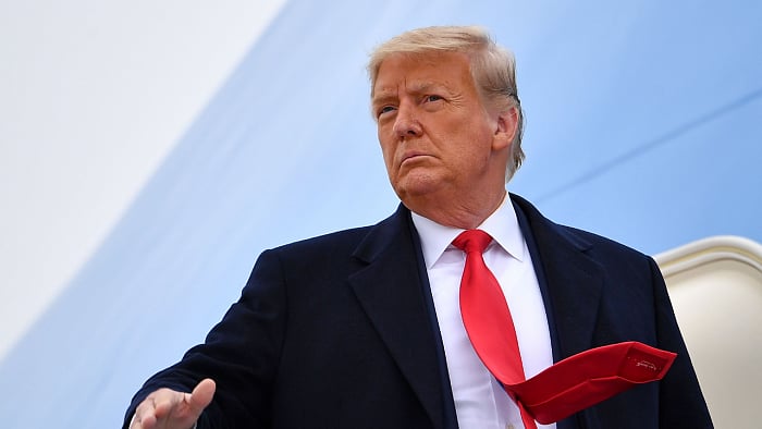 US President Donald Trump boards Air Force One before departing Harlingen, Texas. Credit: AFP File Photo
