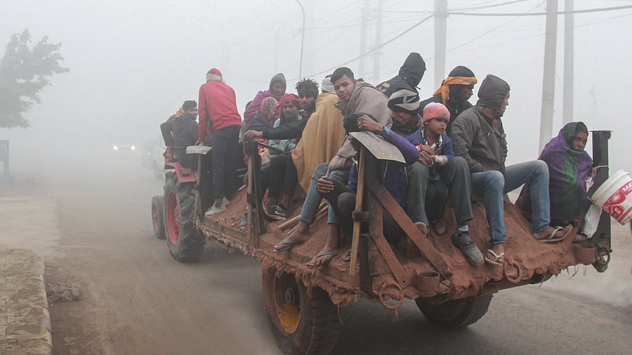 <div class="paragraphs"><p>People travel on a tractor trolly amid low visibility due to dense fog on a cold winter morning. Representative image.</p></div>