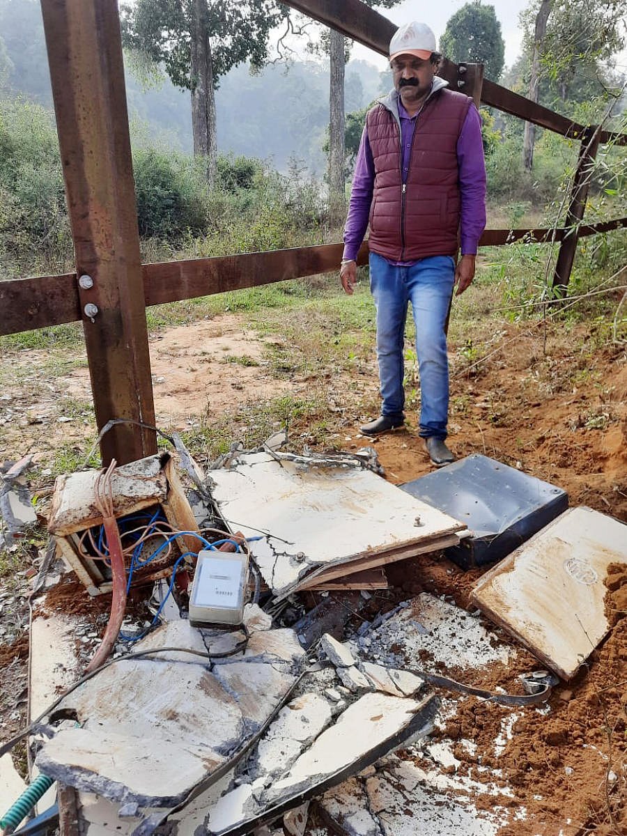 An elephant damaged electric equipment in Tyagatturu.