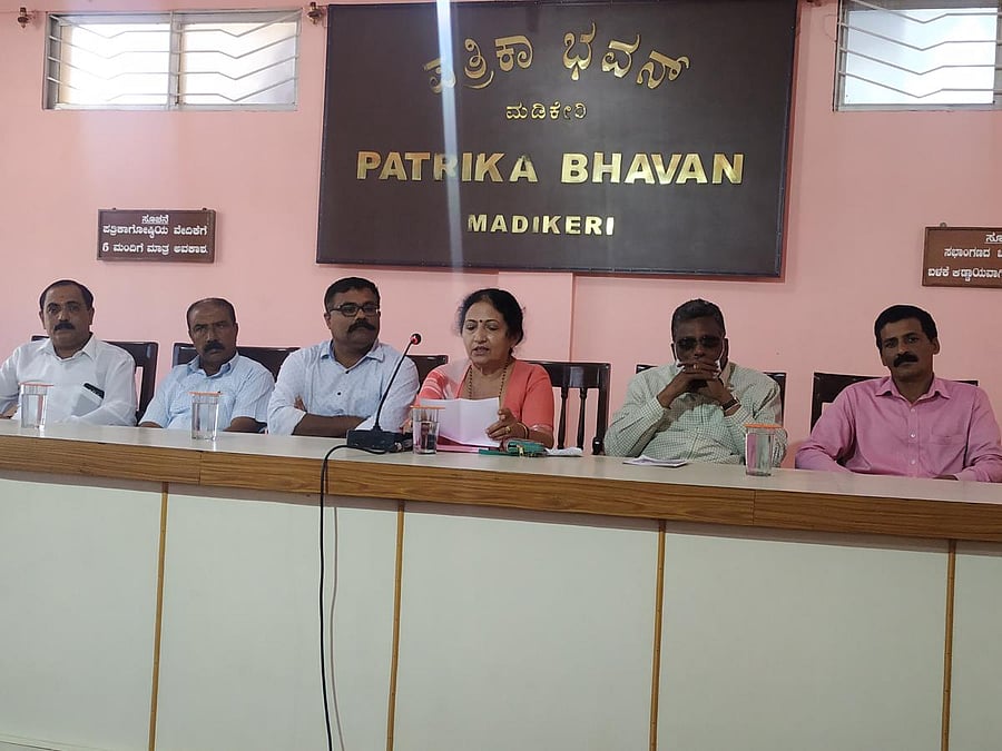 MLC Veena Achaiah speaks at a press conference in Madikeri on Monday.