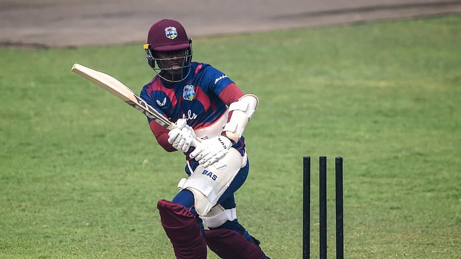 West Indies' Jason Mohammed plays a shot during a training session at the Sher-e-Bangla National Cricket Stadium in Dhaka on January 17, 2021. Credit: AFP Photo