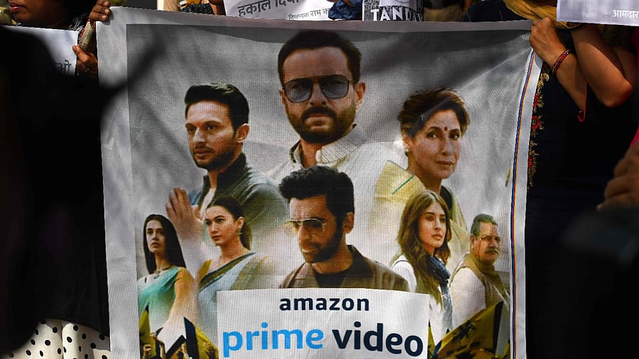 Supporters of India's ruling Bharatiya Janata Party (BJP) take part in a protest against a new web series 'Tandav'. Credit: AFP Photo