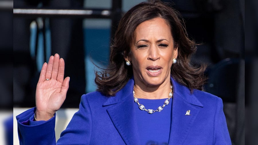 Kamala Harris being sworn in as U.S. Vice President during the 59th Presidential Inauguration at in Washington, U.S., January 20, 2021. Credit: Reuters Photo