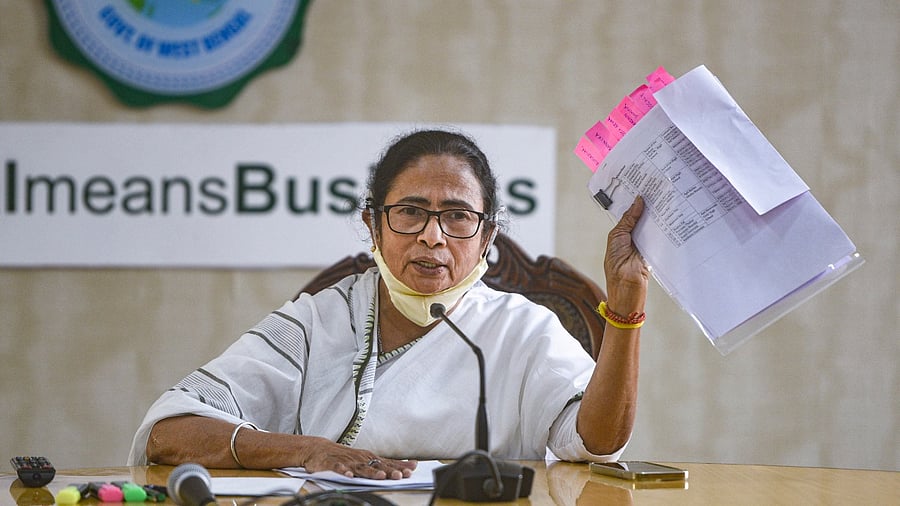 West Bengal Chief Minister Mamata Banerjee addresses a press conference, at Nabanna in Kolkata. Credit: PTI Photo