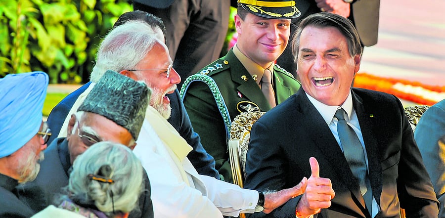 Prime Minister Narendra Modi with Brazilian President Jair Bolsonaro. Credit: PTI Photo