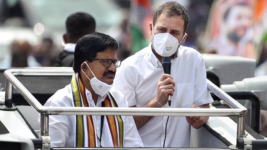 Congress leader Rahul Gandhi addresses party workers during his election campaign, in Coimbatore. Credit: PTI Photo