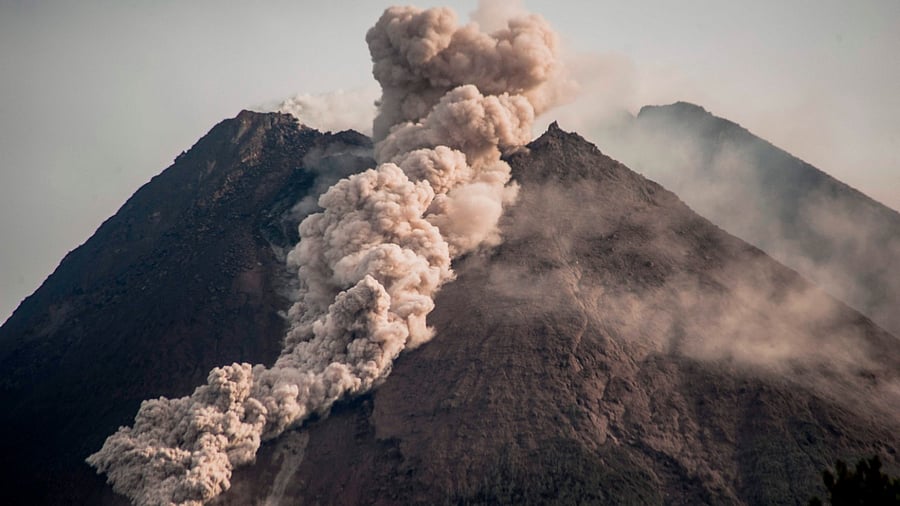Mount Merapi, Indonesia’s most active volcano, spews rocks and gas for another day in Yogyakarta on January 27, 2021. Credit: AFP Photo