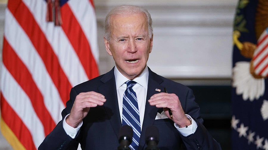 US President Joe Biden speaks on climate change, creating jobs, and restoring scientific integrity before signing executive orders in the State Dining Room of the White House in Washington, DC. Credit: AFP Photo