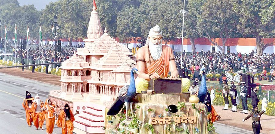 Uttar Pradesh's tableau at this year's Republic Day parade. Credit: Twitter/@ @myogiadityanath