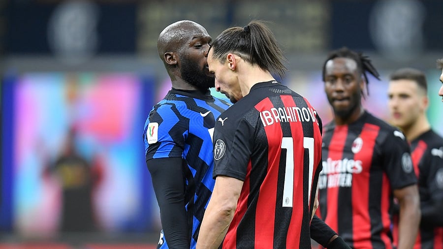 AC Milan's Zlatan Ibrahimovic clashes with Inter Milan's Romelu Lukaku. Credit: Reuters File Photo