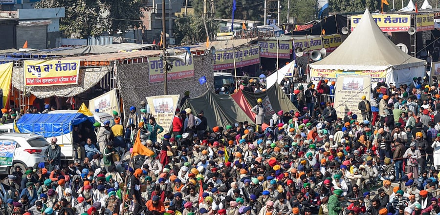 Ongoing protests at Delhi borders by farmers demanding repeal of the laws. Credit: PTI Photo