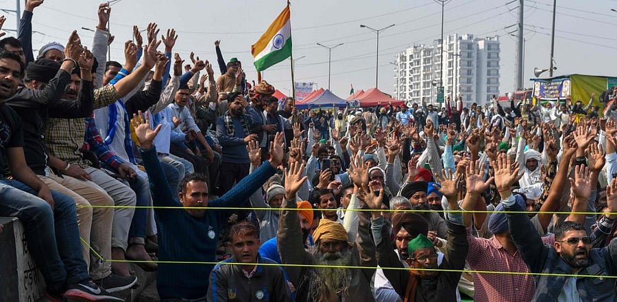 Farmers protest against farm laws. Credit: AFP Photo