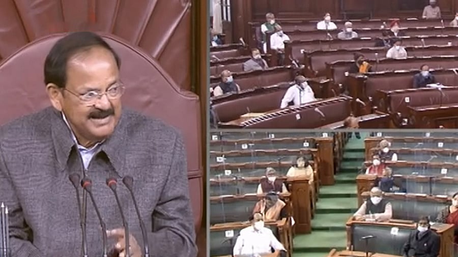 Rajya Sabha Chairman M Venkaiah Naidu speaks during the Budget Session of Parliament, in New Delhi. Credit: PTI Photo