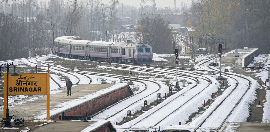 A train arrives at a station after rail services resumed, in Srinagar, Tuesday, Nov. 12, 2019. Credit: PTI Photo