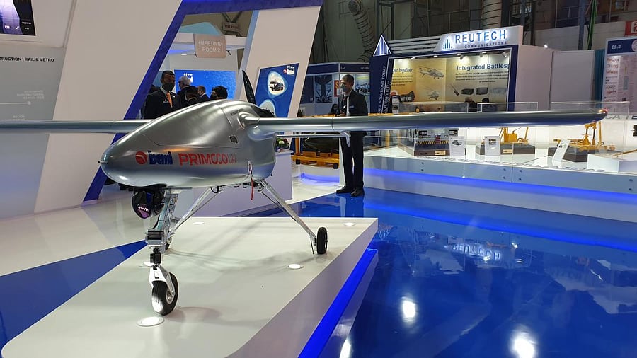 The Beml-Primoco UAV One 150 on display at air show. Credit: DH photo. 