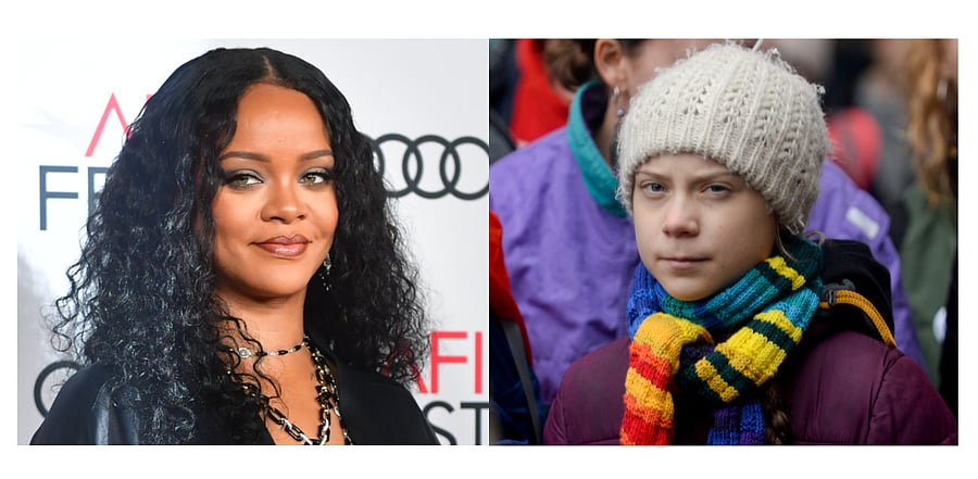 Rihanna (L); Greta Thunberg (R). Credits: AFP, Reuters Photos