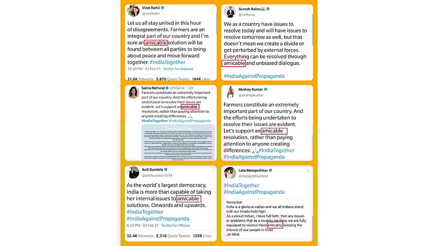 A compilation of celebrities' tweets posted by Maharashtra Congress General Secretary Sachin Sawant. Credit: Twitter/@sachin_inc