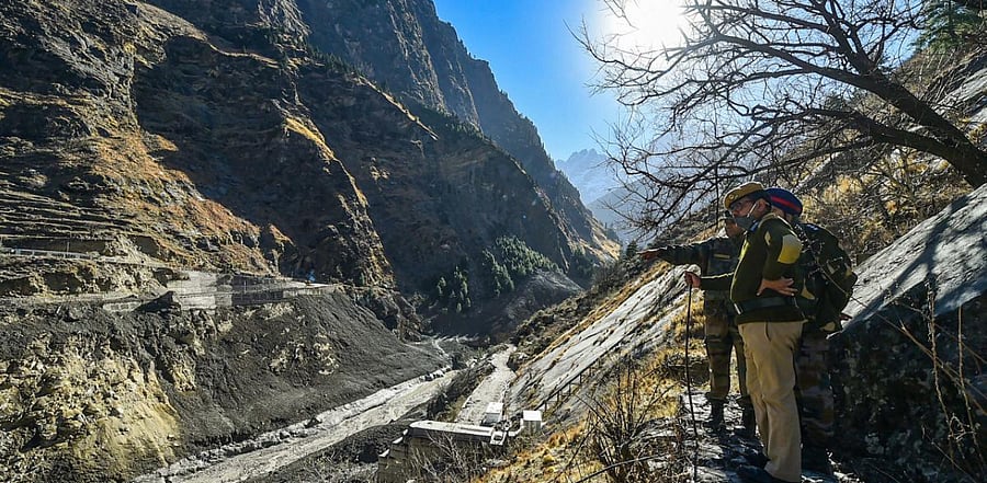 Chamoli glacier burst: Rescue works underway. Credit: PTI Photo