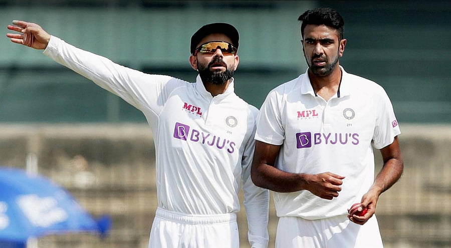 ndian cricket captain Virat Kohli and Ravichandran Ashwin during the first cricket test match between India and England, at MA Chidambaram Stadium, in Chennai. Credit: PTI photo. 