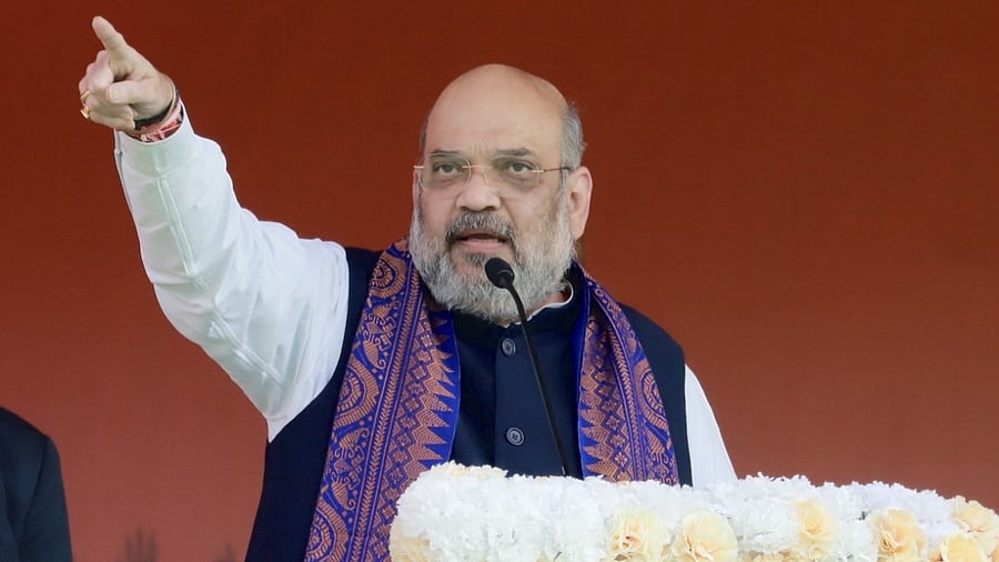  Union Home Minister Amit Shah addresses a public rally at Rashmela Mela maidan in Cooch Behar district of West Bengal, Thursday, Feb. 11, 2021. Credit: Twitter/@@AmitShah