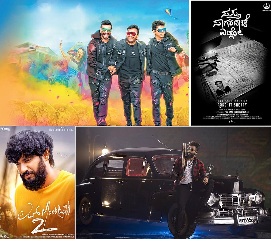 (Clockwise) Posters of ‘Sapta Sagaradaache Ello’, ‘Ek Love Ya’, ‘Love Mocktail 2’ and 'Gaalipata 2'.