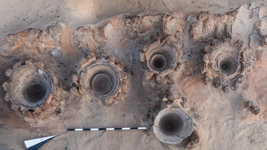 Undated image shows archaeologists discover a 5000-year-old mass production brewery in the ancient city of Abydos at Sohag Governorate in Egypt, in this image released on February 13, 2021, by Joint Egyptian-American Archaeology Mission Handout via Egypt's Ministry of Antiquities. Credit: Reuters Photo