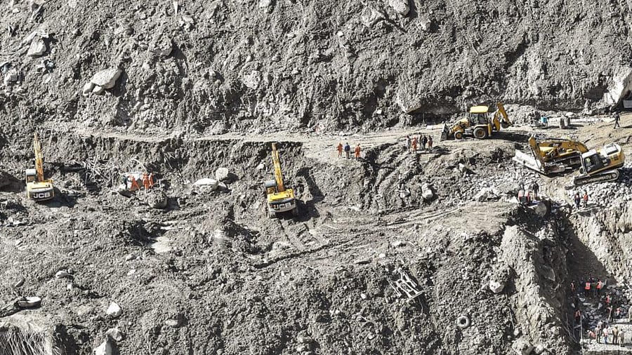  Flood-raveged Raini village area in Chamoli district of Uttarakhand, Friday, Feb. 12, 2021. Credit: PTI Photo