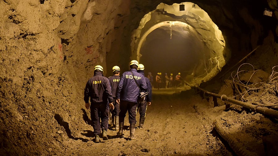 Reponse forces at Tapovan tunnel. Credit: PTI Photo