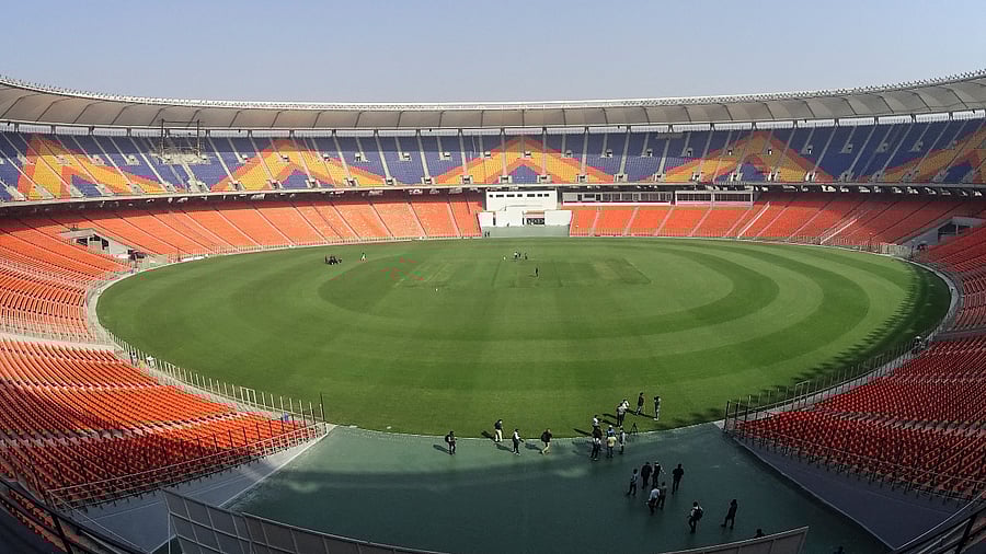 A general view of the Sardar Patel Stadium, the world's biggest cricket stadium, is pictured ahead of the third Test match between India and England, in Motera. Credit: AFP Photo