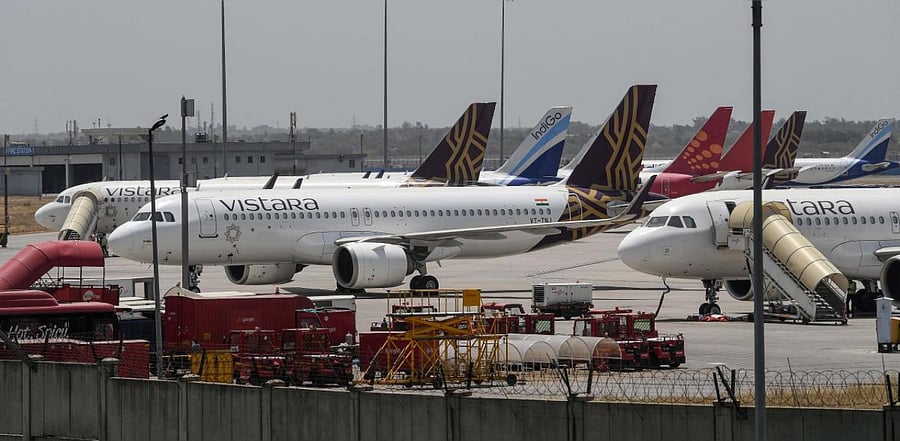 Aircraft parked at the Indira Gandhi International airport in May 2020. Credit: AFP Photo