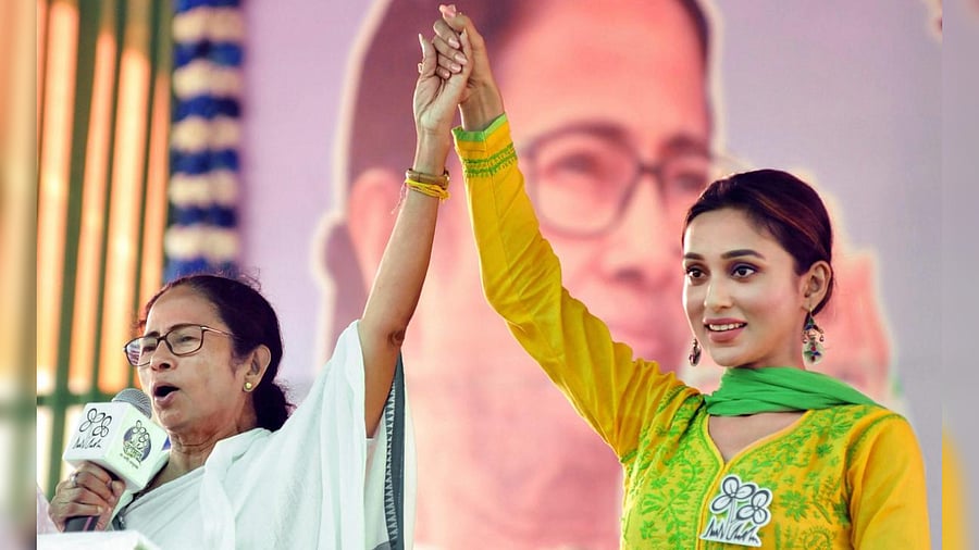 CM Mamata Banerjee and Mimi Chakraborty. Credit: PTI Photo