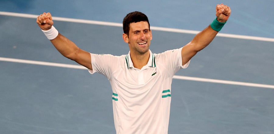 Serbia's Novak Djokovic celebrates winning his final match against Russia's Daniil Medvedev  Credit: Reuters Photo