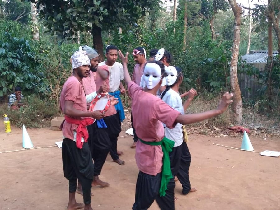 Art teams rehearse for the Girijanotsava at Nittur-Karmadu.
